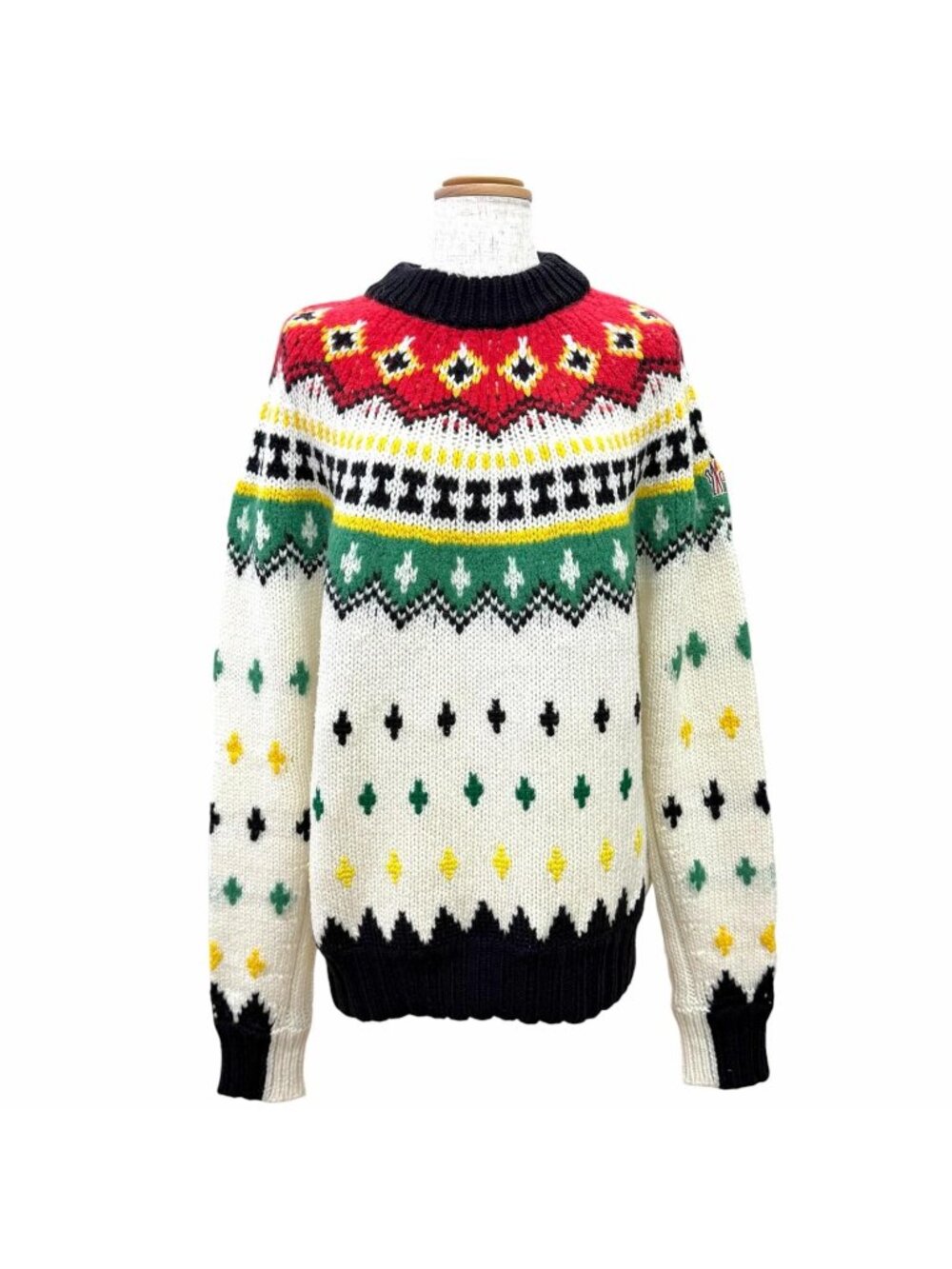 Moncler Grenoble Wool Logo Patch Nordic Long Sleeve Knit Sweater